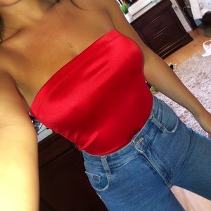 Red strapless bodysuit